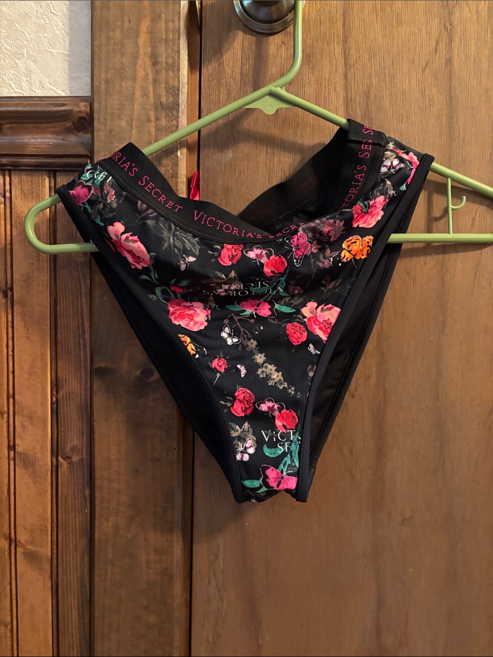 Victoria's Secret Black Floral Girls' Bikini Bottoms with Pink & Green Accents